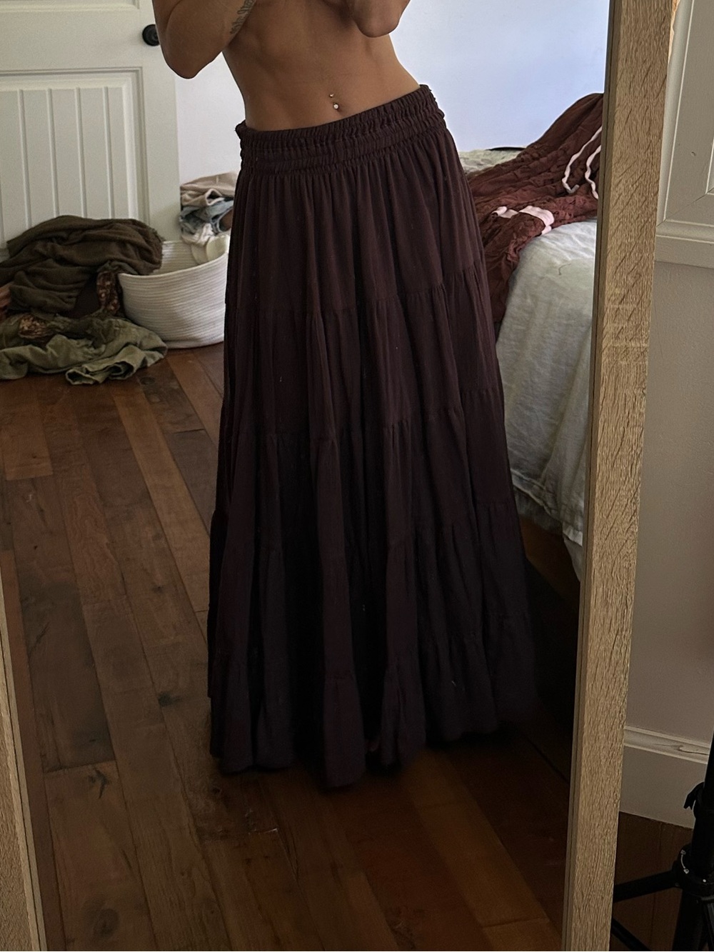Thaluta Chocolate Brown Tiered Maxi Skirt